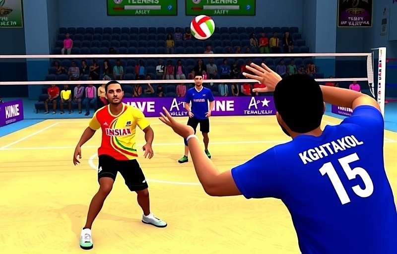 Indian Volley Champs Gameplay Screenshot showing players in action during a match with Indian team jerseys