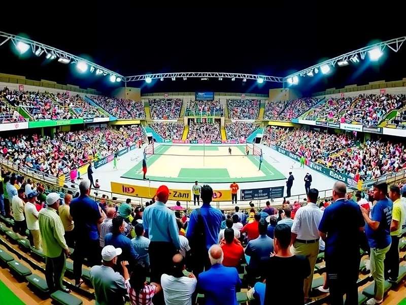 Indian Volley Champs Stadium View showing a packed crowd in an Indian-style volleyball arena